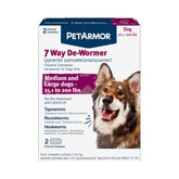 PetArmor 7 Way De-Wormer packaging for dogs shows convenient chewable tablets.