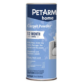 PetArmor Home Carpet Powder being sprinkled on carpet to target fleas and ticks.