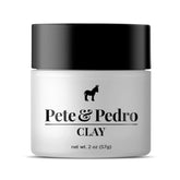 Pete & Pedro Hair Styling Clay jar showing medium hold for versatile styling.