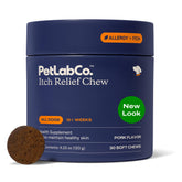 PetLab Co Itch Relief Chews bottle front for easy daily serving.