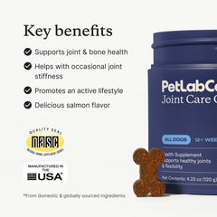 PetLab Co Joint Care Chews omega-3 soft chews promote joint comfort for active dogs.