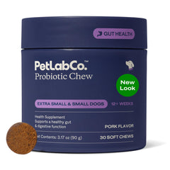PetLab Co. Probiotics for dogs bottle front showing pork flavor packaging for daily digestion