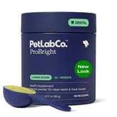 PetLab Co. ProBright dental powder for large dogs, bottle pour demonstrates easy daily care.