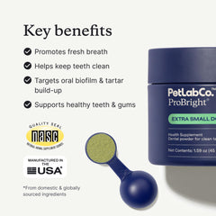 ProBright dental powder being dispensed for daily dosing.
