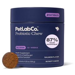 PetLab Co. salmon-flavor dog probiotic chew supports digestive balance.