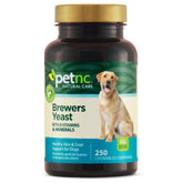 PetNC Natural Care Brewers Yeast chews in bottle promote a glossy coat.