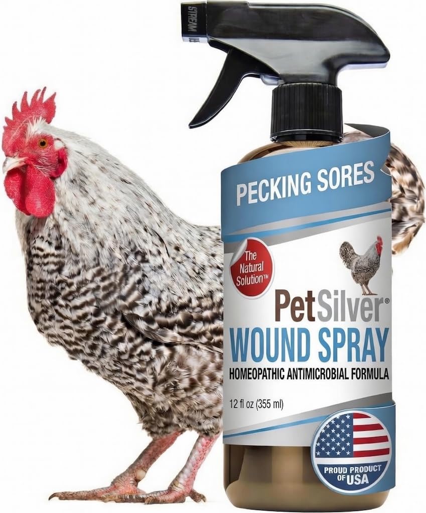 PetSilver Chicken Wound Spray bottle enables quick on-farm first aid.