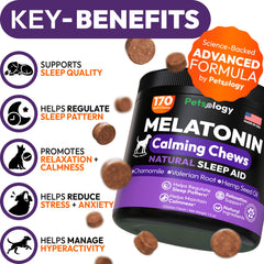 Petsology Advanced Melatonin chews closeup—tasty hemp-calming treat for pets.