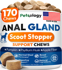 Petsology Anal Gland Chews with pumpkin support gut comfort for dogs.