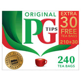 PG Tips Black Tea non-pyramid square bags in box-front for rich, classic flavor