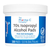 The Pharma-C Company 70% IPA pads in a jar with screw-top lid for mess-free storage.