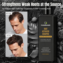PHARMBANNER Root Activator ingredients layout highlights rosemary, ginger, and tea tree for nourishment.