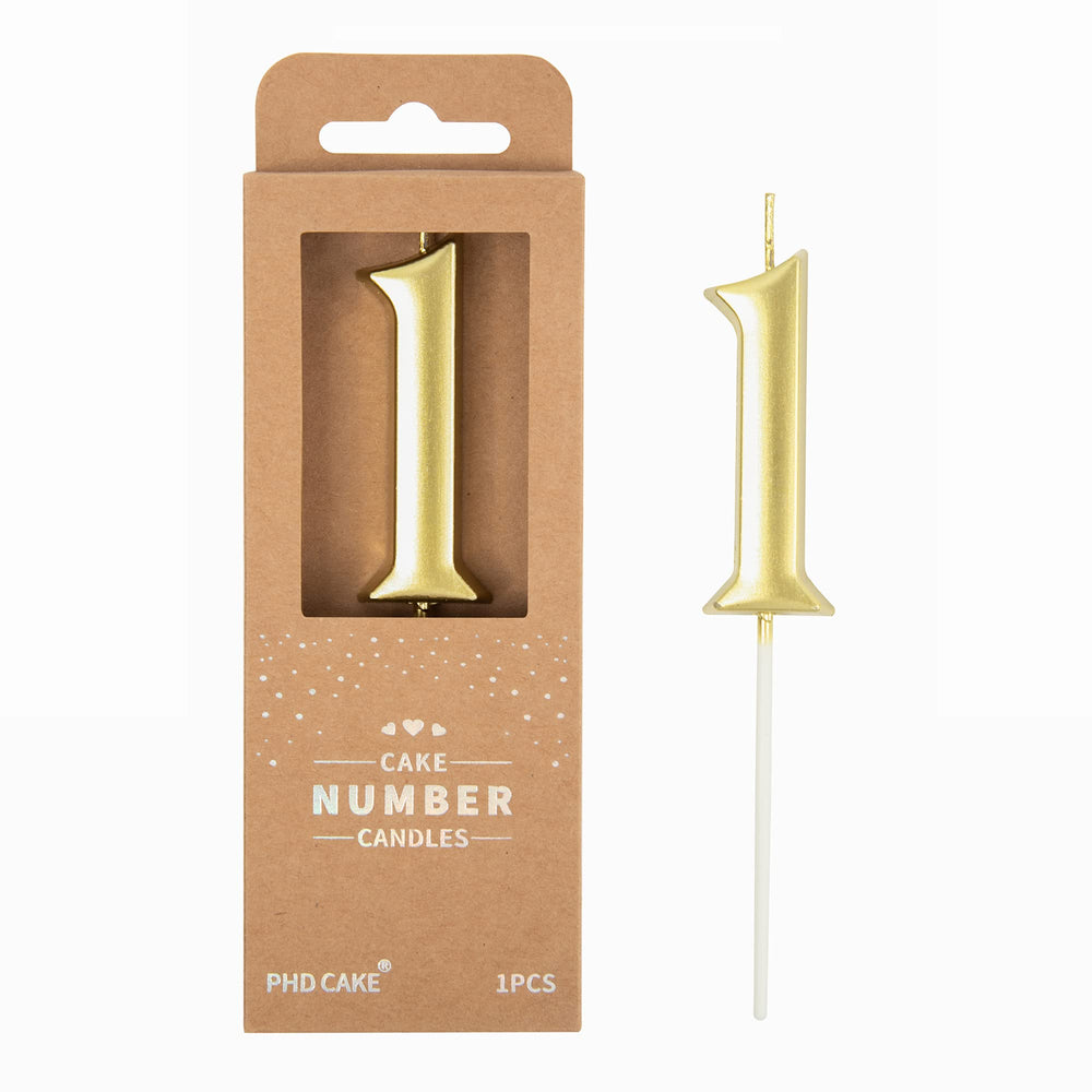 PHD CAKE 2.76-inch gold 1 number candle on cake for an elegant celebration