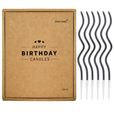PHD CAKE black spiral 24-count candles on cake for elegant celebrations.