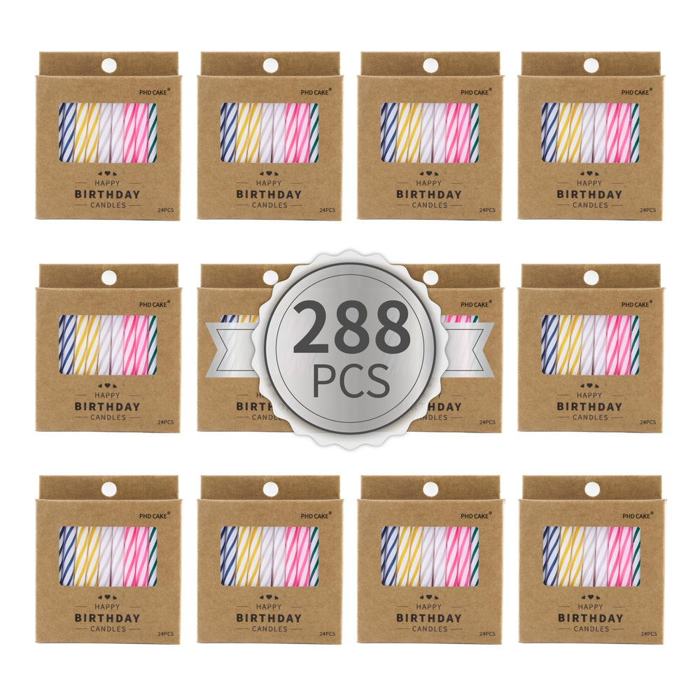 PhD CAKE 288-count spiral birthday candles in vibrant colors for celebrations