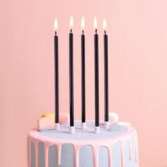 PHD CAKE black tapered candle holder on cake keeps wax off surface