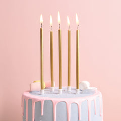 PHD CAKE gold long thin candle with holder keeps wax off