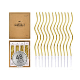 PHD CAKE gold spiral candles 48-count for festive birthday celebrations.