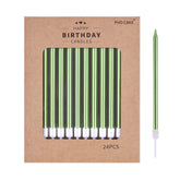 PHD CAKE green long thin metallic candles on a cake for a chic birthday look