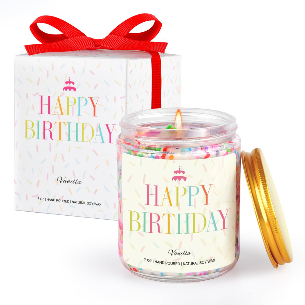 PHD CAKE Happy Birthday Candle vanilla jar emitting warm celebratory scent