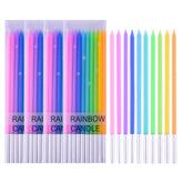 PHD CAKE rainbow long thin candle on cake adds an elegant centerpiece for celebrations.