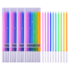 PHD CAKE rainbow long thin candle on cake adds an elegant centerpiece for celebrations.