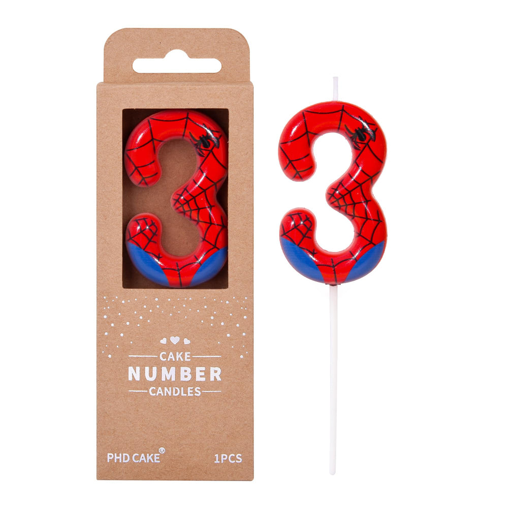 PHD CAKE Spider 3-number candle on cake for bold birthday centerpiece.