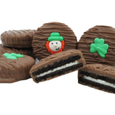Philadelphia Candies leprechaun decorated sandwich cookie, festive St. Patrick's Day treat with milk chocolate.
