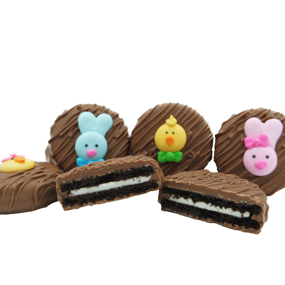 Philadelphia Candies milk chocolate OREO cookies with blue rabbit faces, ideal for Easter gifting.