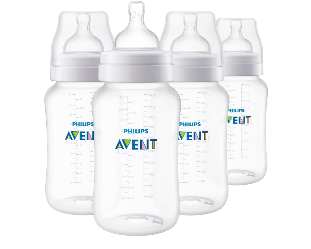 Philips Avent anti-colic bottle front view with Flow 3 nipple reduces air ingestion
