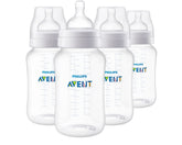 Philips Avent anti-colic bottle front view with Flow 3 nipple reduces air ingestion