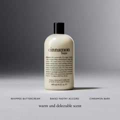 Philosophy Cinnamon Bun Shower Gel bottle highlights scent and multi-use cleansing.