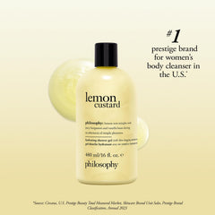 Philosophy Lemon Custard Shower Gel moisture barrier feature demonstrates gentle cleansing without film.