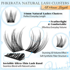 PHKERATA 14mm DIY cluster lashes with soft band for comfortable all-day wear.