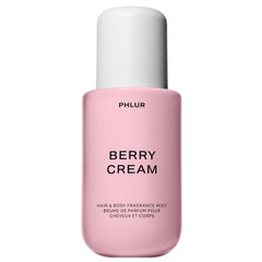 PHLUR Berry Cream Body Mist bottle highlights berry and vanilla for daily refreshment.