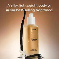 PHLUR Vanilla Skin Body Oil pour shows lightweight, fast-absorbing texture