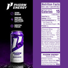 Phorm Energy Grape Smash can side view highlights nutrition and electrolytes