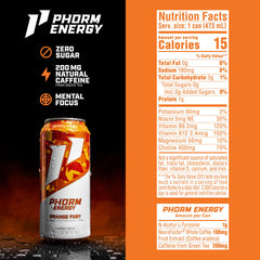 PHORM ENERGY Orange Fury can back with nutrition panel and sugar-free claim