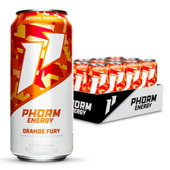 PHORM ENERGY Orange Fury can front view showing citrus flavor and caffeine lift