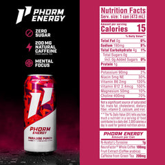 PHORM ENERGY Paradise Punch pour into glass reveals tropical refreshment and steady focus.