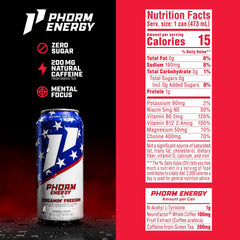 PHORM Screamin’ Freedom can side view showing 200 mg caffeine from green tea for focus