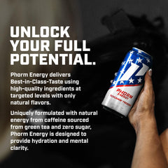 PHORM Energy Screamin’ Freedom label closeup highlighting gluten-free and vegan ingredients