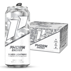 PHORM ENERGY Silver Lightning can front view with crisp sugar-free energy.