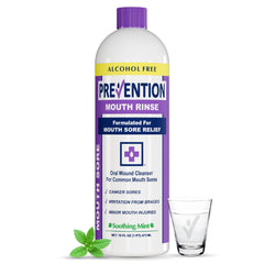 PHS Brands Prevention Mouth Sore Rinse bottle pouring for quick relief