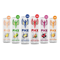 PHX Hydration Energy can side view highlighting natural green tea caffeine
