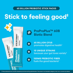 Physician’s Choice 10-strain blend with organic prebiotics for gut health.