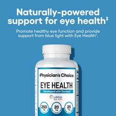 Physician's Choice Eye Health capsules ready for daily use and eye comfort.