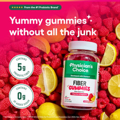 Physician’s Choice Fiber Gummies two-daily-dosage image promotes regularity.