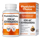 Physician's CHOICE KSM-66 Ashwagandha bottle front view for daily calm balance.