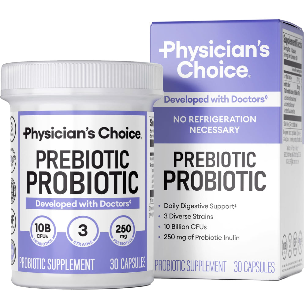Physician's CHOICE Prebiotic-Probiotic bottle front supports daily digestive health